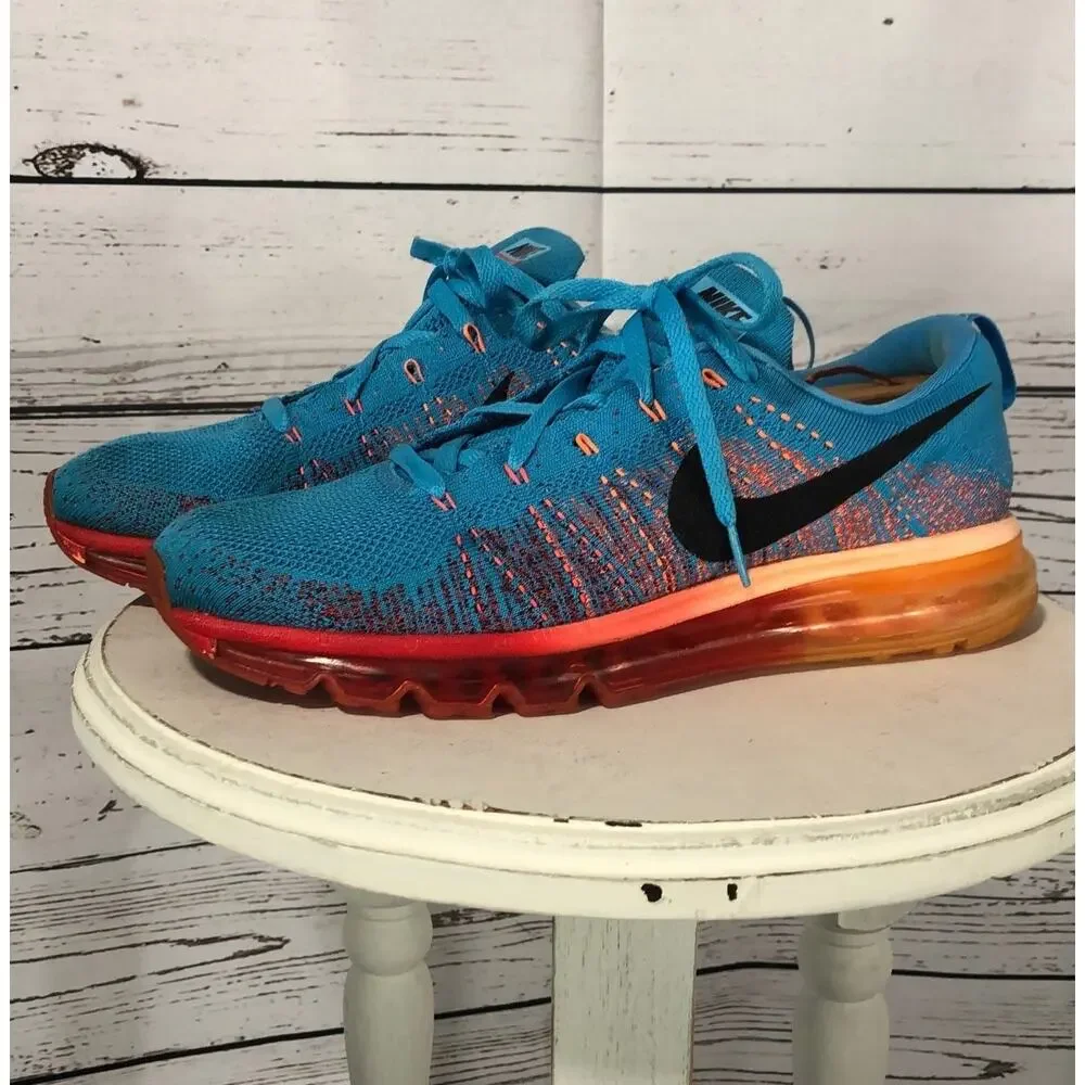 Nike Flyknit Air Max (Vivid Blue/Atomic Orange) size 10